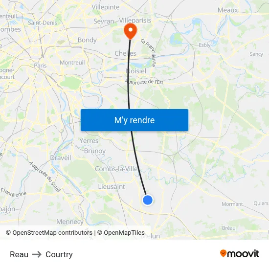 Reau to Courtry map
