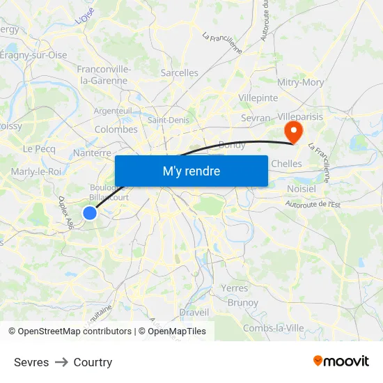 Sevres to Courtry map