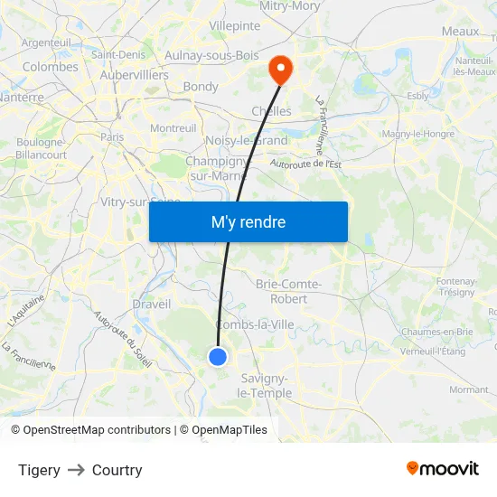Tigery to Courtry map