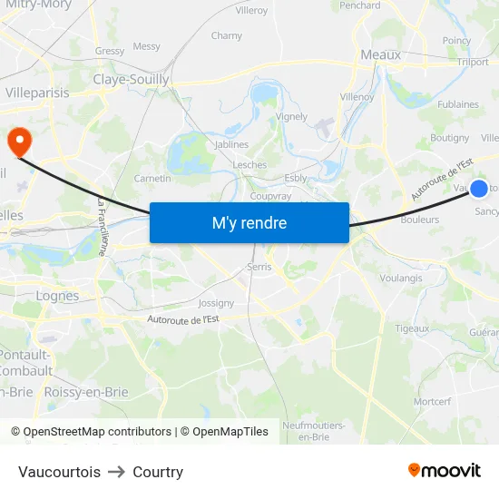 Vaucourtois to Courtry map