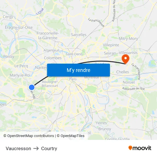 Vaucresson to Courtry map
