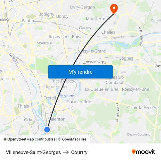 Villeneuve-Saint-Georges to Courtry map