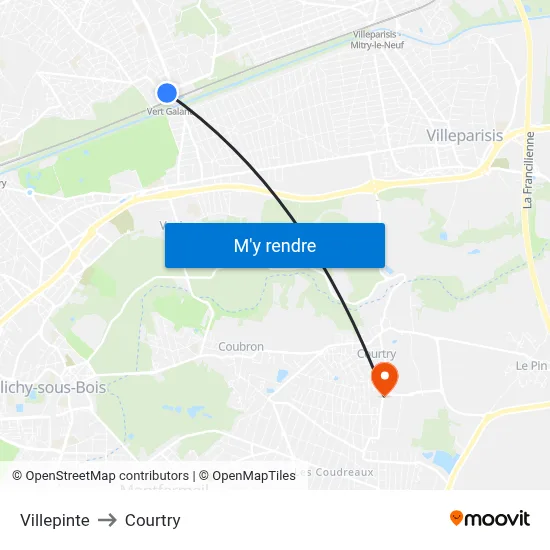 Villepinte to Courtry map