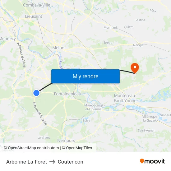 Arbonne-La-Foret to Coutencon map