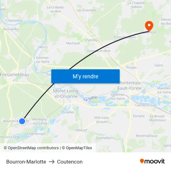 Bourron-Marlotte to Coutencon map