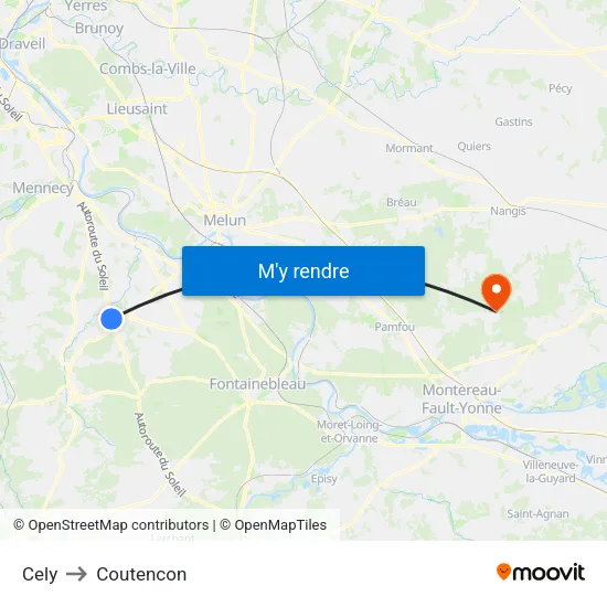 Cely to Coutencon map