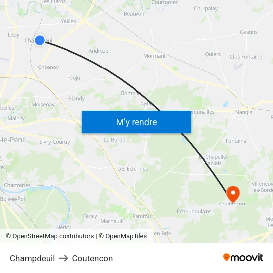 Champdeuil to Coutencon map