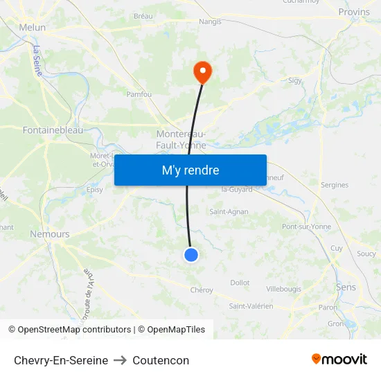 Chevry-En-Sereine to Coutencon map