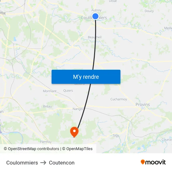 Coulommiers to Coutencon map