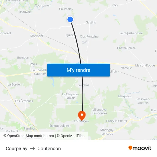 Courpalay to Coutencon map