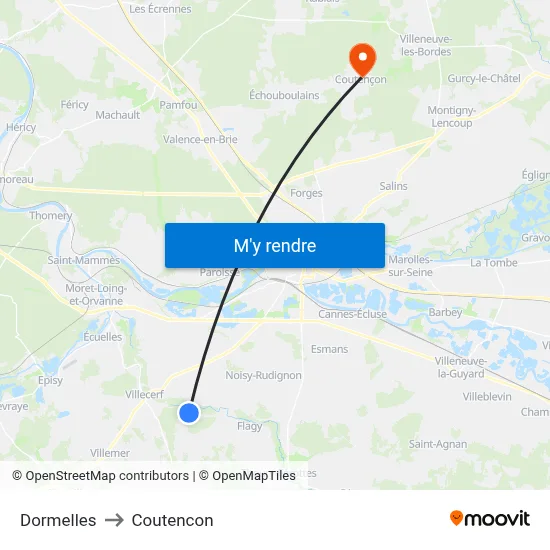 Dormelles to Coutencon map
