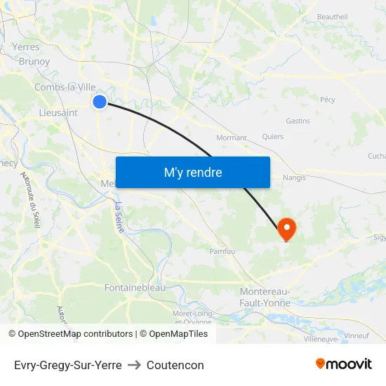 Evry-Gregy-Sur-Yerre to Coutencon map