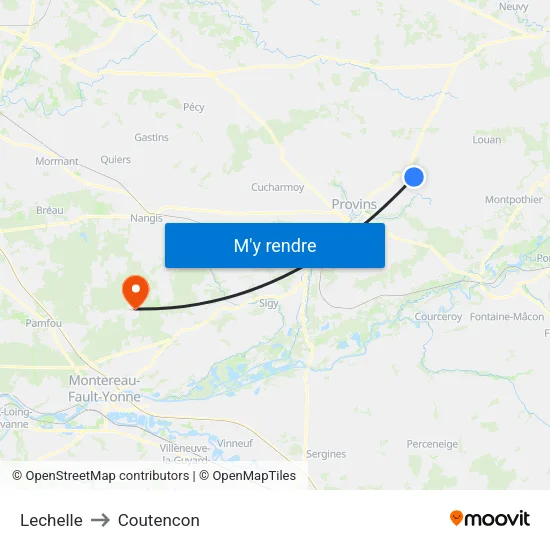 Lechelle to Coutencon map