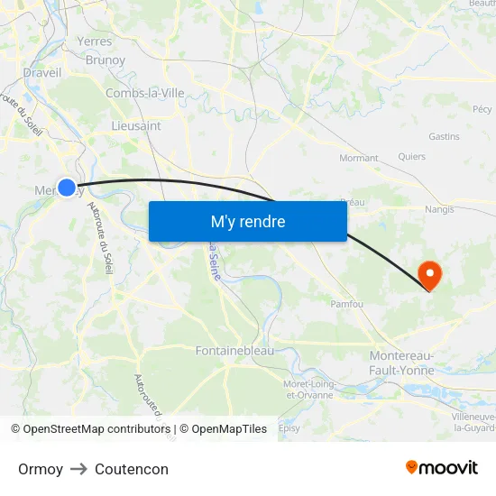 Ormoy to Coutencon map
