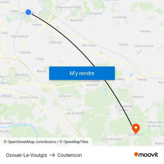 Ozouer-Le-Voulgis to Coutencon map