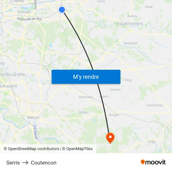 Serris to Coutencon map