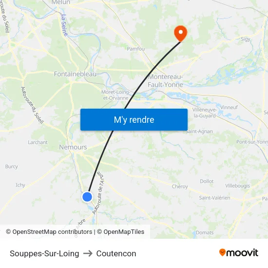 Souppes-Sur-Loing to Coutencon map