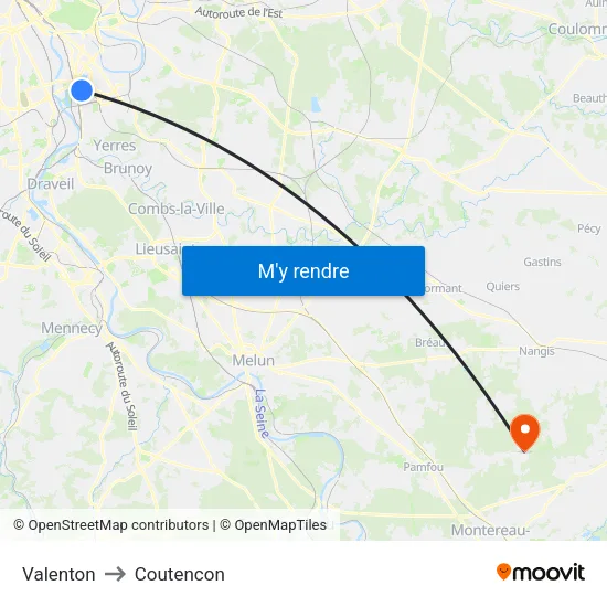 Valenton to Coutencon map