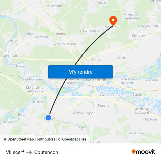 Villecerf to Coutencon map