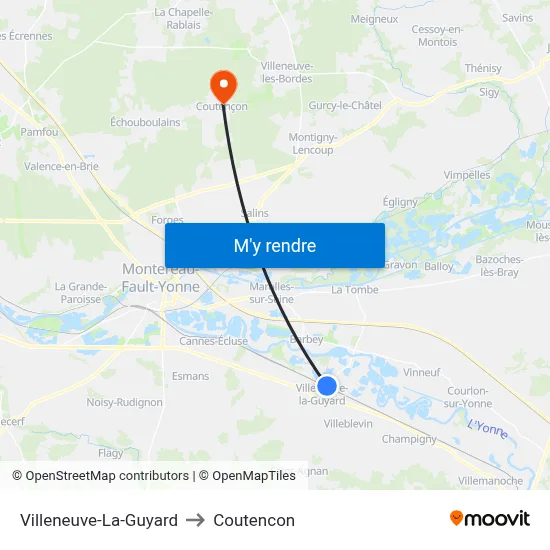 Villeneuve-La-Guyard to Coutencon map