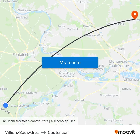 Villiers-Sous-Grez to Coutencon map
