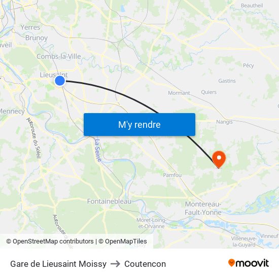 Gare de Lieusaint Moissy to Coutencon map