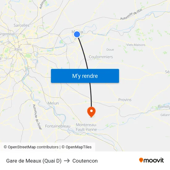 Gare de Meaux (Quai D) to Coutencon map