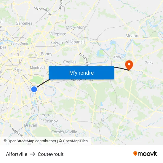 Alfortville to Coutevroult map