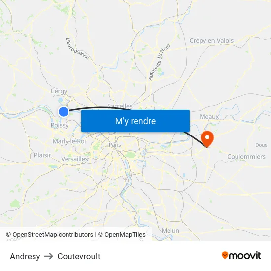 Andresy to Coutevroult map