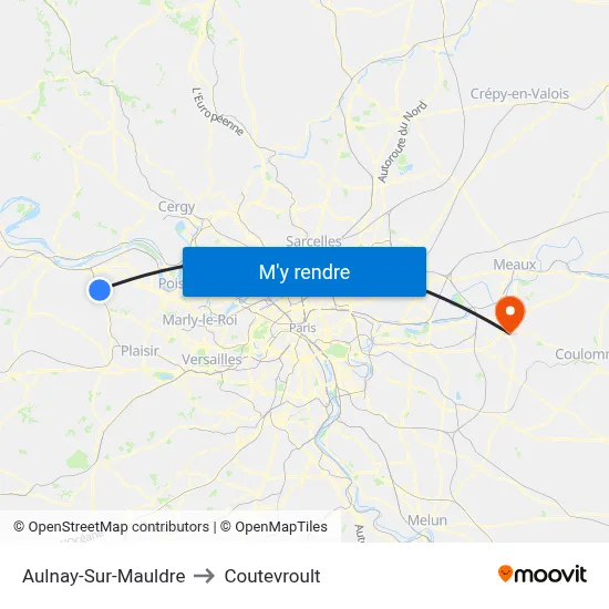 Aulnay-Sur-Mauldre to Coutevroult map