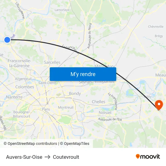 Auvers-Sur-Oise to Coutevroult map
