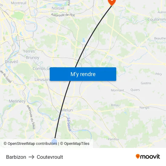 Barbizon to Coutevroult map
