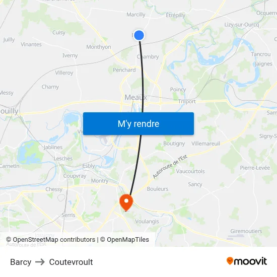 Barcy to Coutevroult map