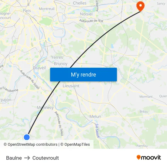 Baulne to Coutevroult map