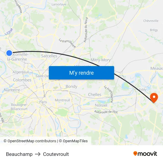 Beauchamp to Coutevroult map
