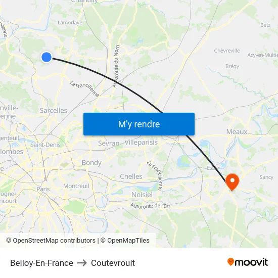 Belloy-En-France to Coutevroult map