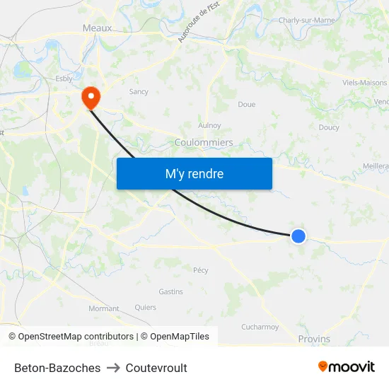 Beton-Bazoches to Coutevroult map