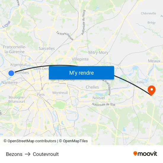 Bezons to Coutevroult map