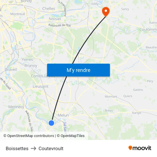 Boissettes to Coutevroult map
