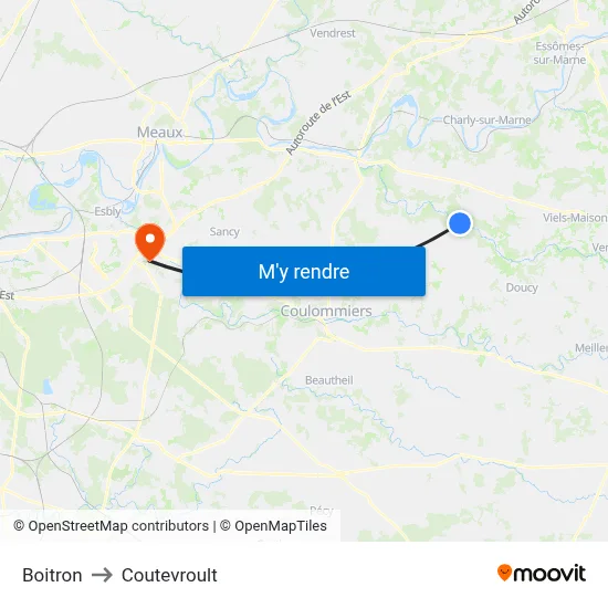 Boitron to Coutevroult map