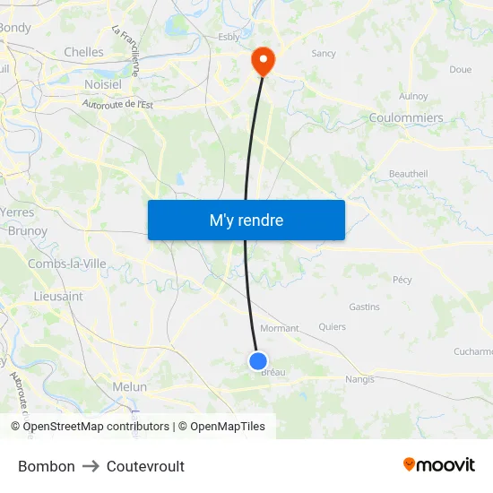 Bombon to Coutevroult map
