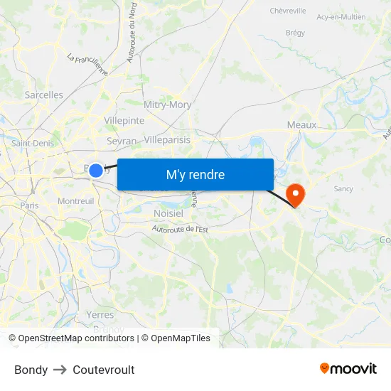 Bondy to Coutevroult map