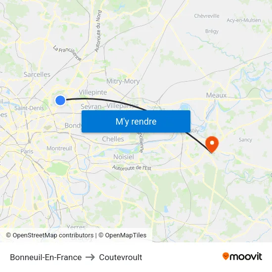 Bonneuil-En-France to Coutevroult map