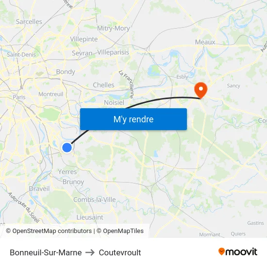 Bonneuil-Sur-Marne to Coutevroult map