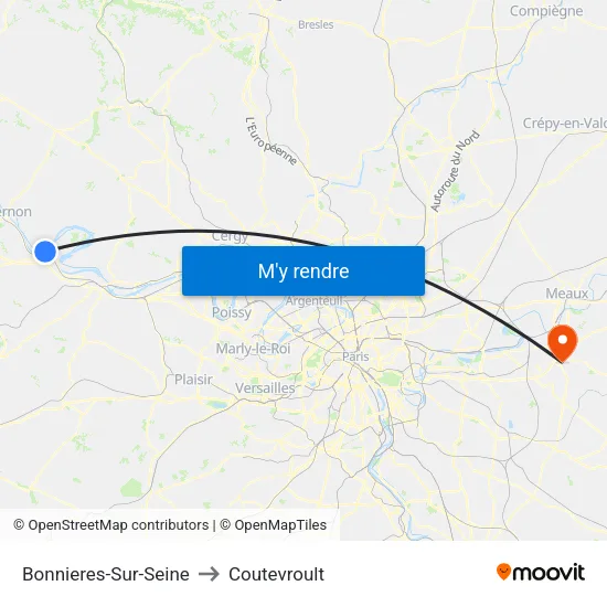 Bonnieres-Sur-Seine to Coutevroult map
