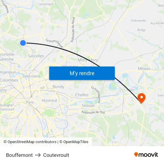 Bouffemont to Coutevroult map