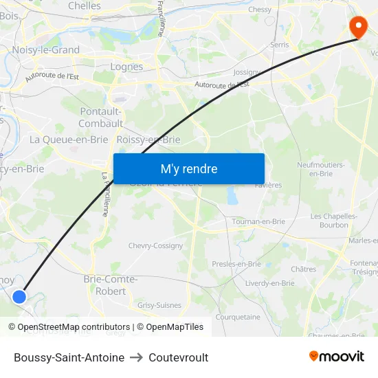 Boussy-Saint-Antoine to Coutevroult map