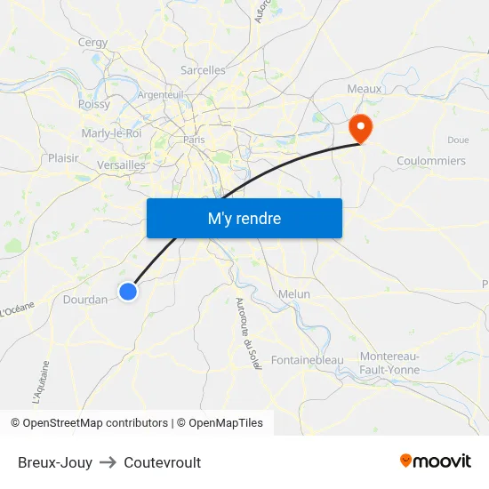 Breux-Jouy to Coutevroult map