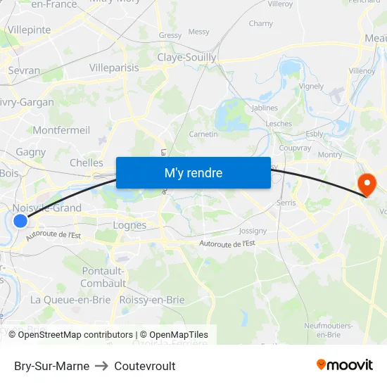 Bry-Sur-Marne to Coutevroult map