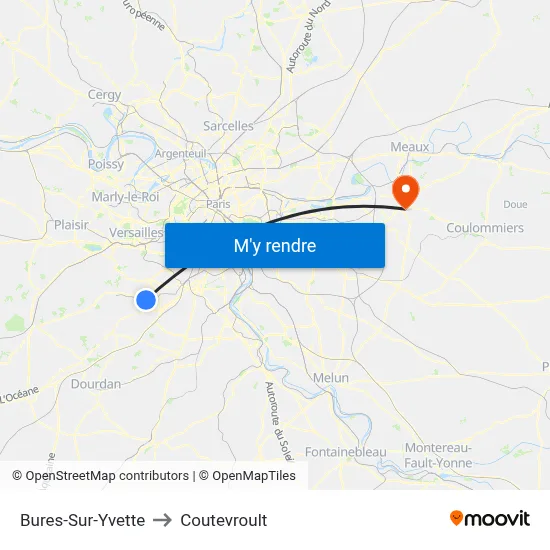 Bures-Sur-Yvette to Coutevroult map
